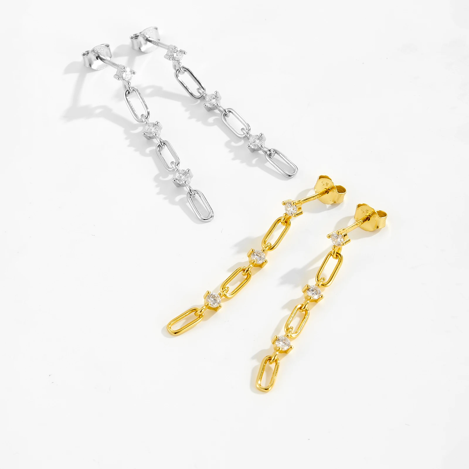 ANDYWEN 925 Sterling Silver Geometric Chain Minimalist Round Zircon Drop Earrings for Women, 2026 New Luxury Dainty Jewelry 5