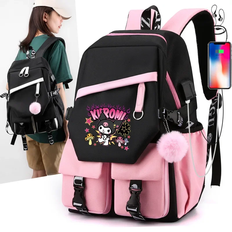 Sanrio Kuromi Fashion Backpack Large Capacity Shoulder Bags School Students Bags My Melody Cinnamoroll Cartoon Bag Backpacks