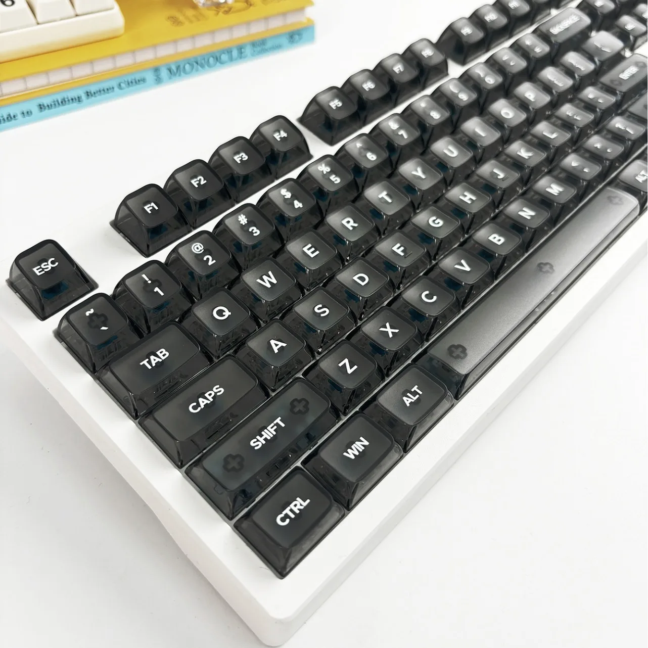 MDA transparent PC material keycap UV printing positive engraving  front matte  high gloss on all sides