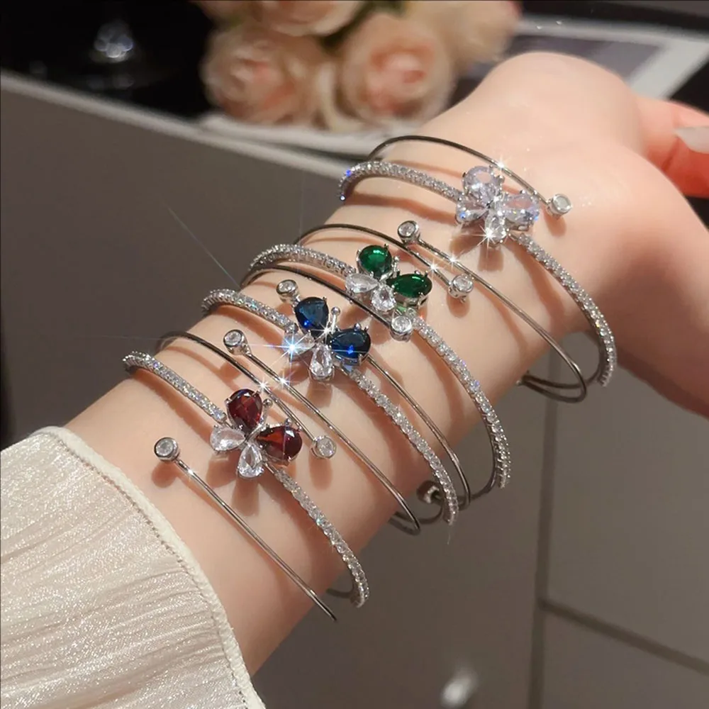 

Super Flash Zircon Water Drop Butterfly Three-layer Open Bracelet Fashionable Wristband High-end Jewelry for Women