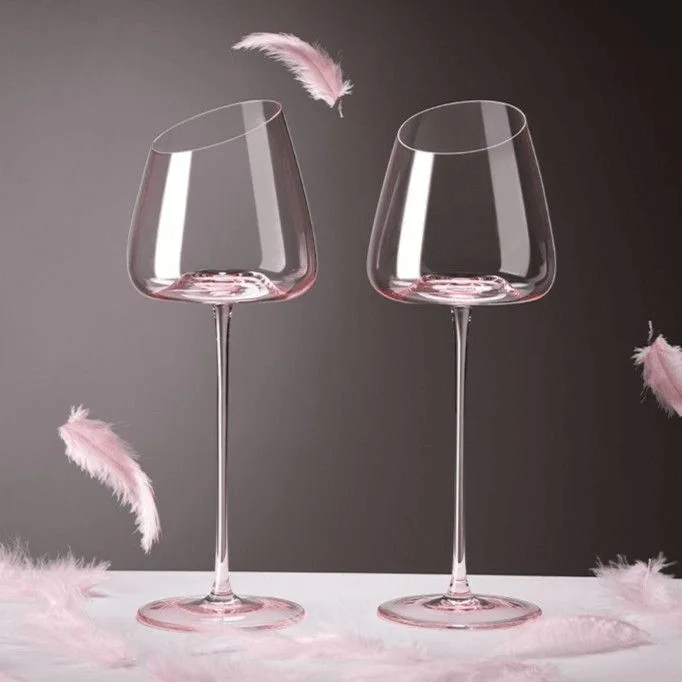 French Pink Flamingo Red Wine Glasses Set Crystal Glass Goblet Creative Inclined Mouth Concave Bottom Champagne Wine Cup view 2