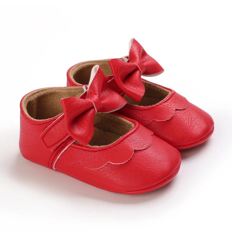 Lente En Herfst Nieuw Pasgeboren Meisje Baby Anti Slip Wandelschoenen, Meisje Baby Rode Comfortabele Rubberen Zool Strik Schoenen Wandelschoenen