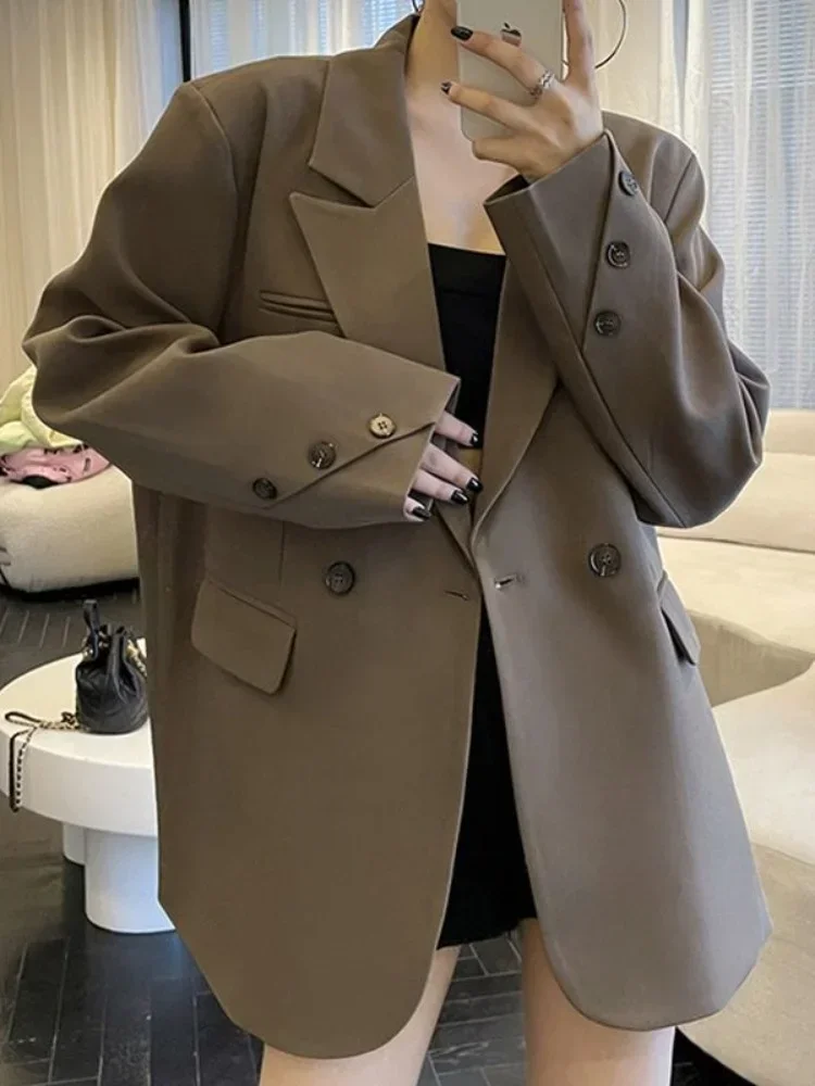 เกาหลีสไตล์ผู้หญิง Blazer Solid INS Lady Casual Harajuku Notched Outwear All-Match หลวมฤดูใบไม้ร่วงสํานักงาน-ดูใหม่มาถึง