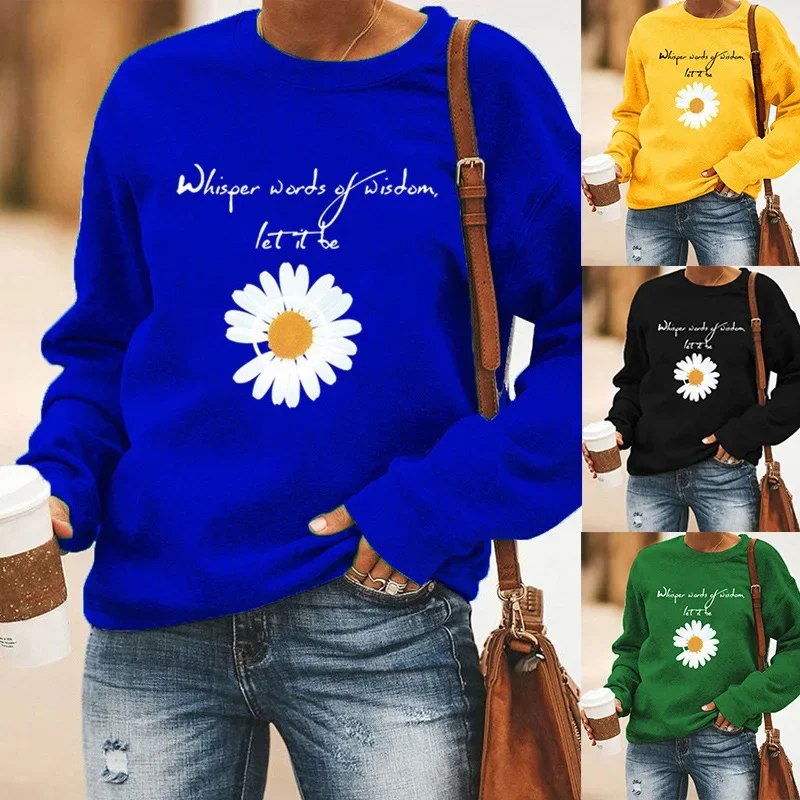 

Little Daisy Print Long Sleeve Crewneck Hoodie Lady Sweatshirts Aesthetic Clothes Streetwear Women Sweatshirt Harajuku