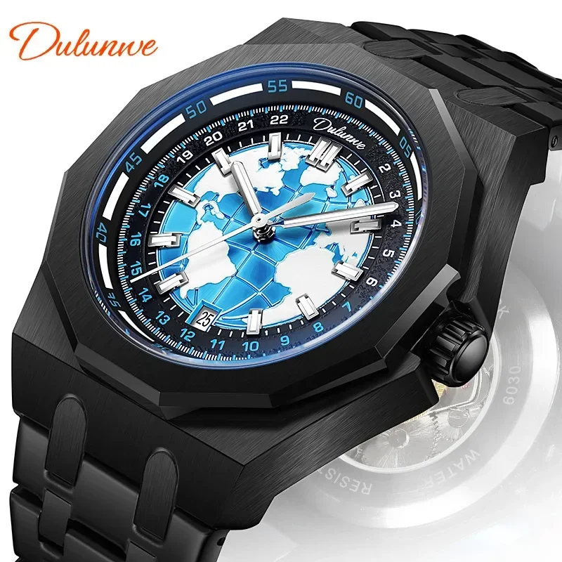 Earth Watch Disc Tourbillon Automatic Mechanical Watch Men's Casual Glow in the dark Waterproof Automatic Movement Man Watch