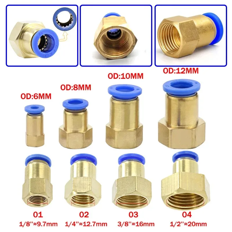 10/50PCS PCF Pneumatic Air Connector 4 6 8 10 12mm Hose Tube 1/8 3/8