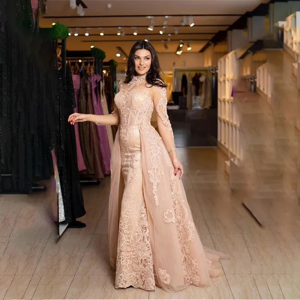 

2026 Women's Formal Evening Gowns Long Sleeve Appliques Sheath Straight Evening Dresses Elegant Formal Celebraty Dress For Women