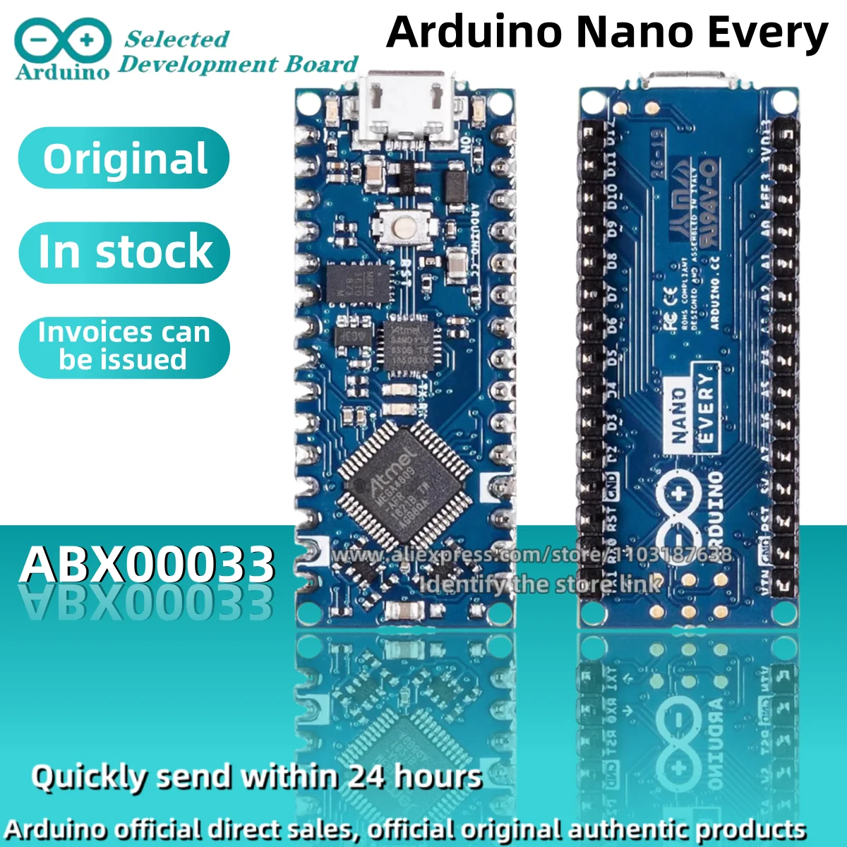 1PCS/LOT Arduino Nano Every with headers ABX00033 ATMega4809 Development Board Original stock