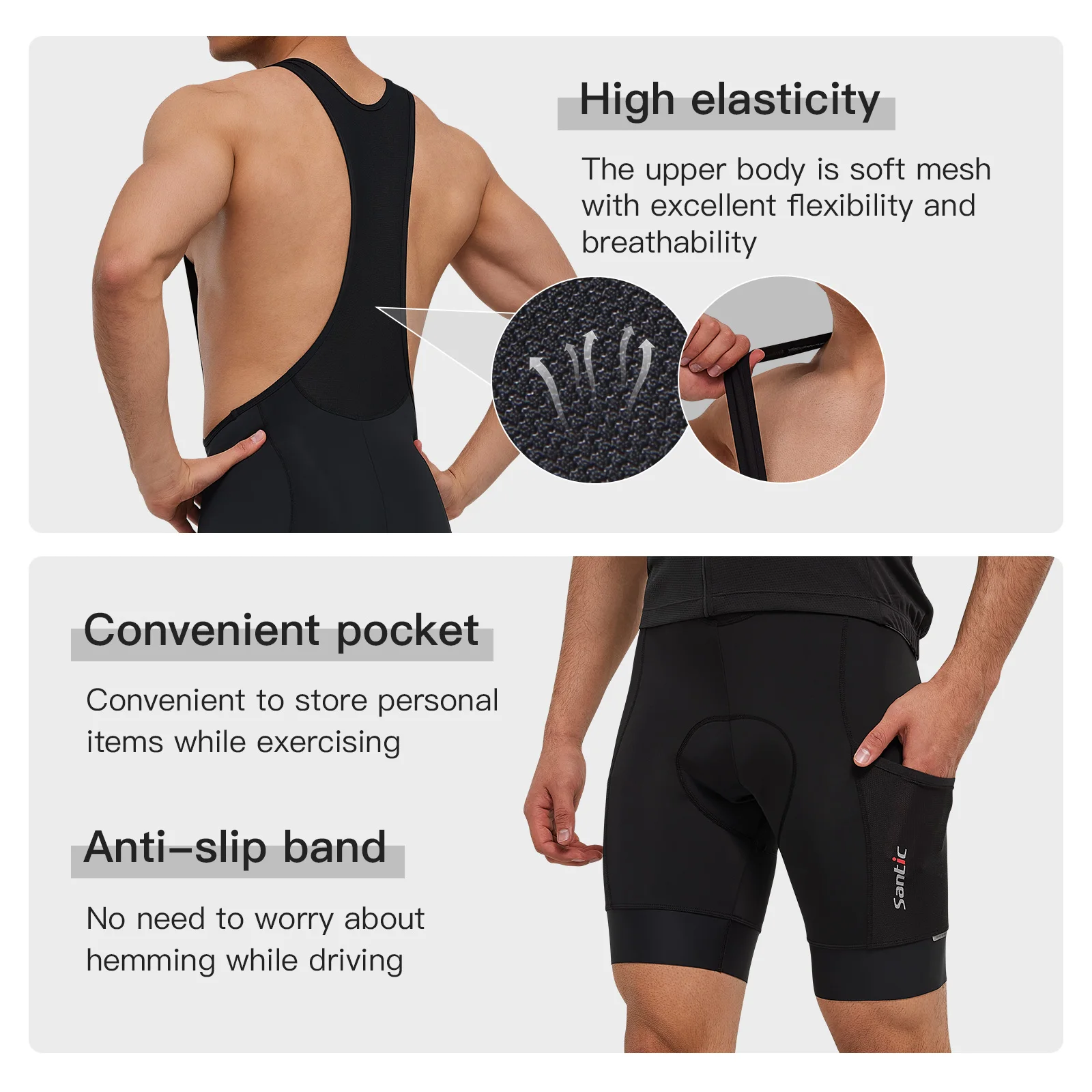 Santic Men Cycling Bib Shorts 4D Cushion Padding Cycling Bottom Bib Shorts Long Distance MTB Padded Shorts Tights Slim Fit