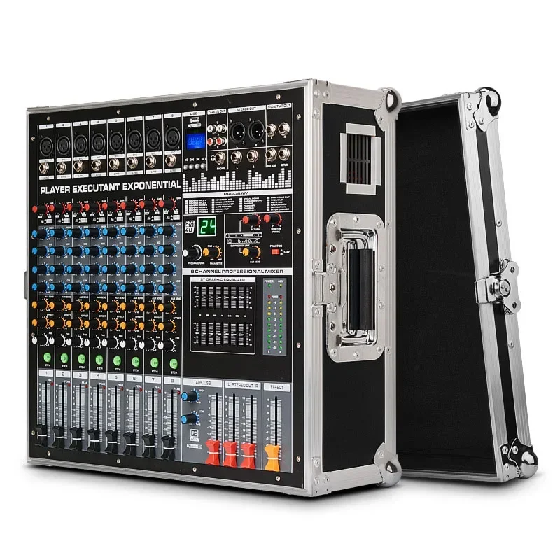 XTUGA EPM08 Portable 24 DSP Reverb EQ 8 Channels Power Amplifier Mixer Mixing Console With Aluminum Flight Case