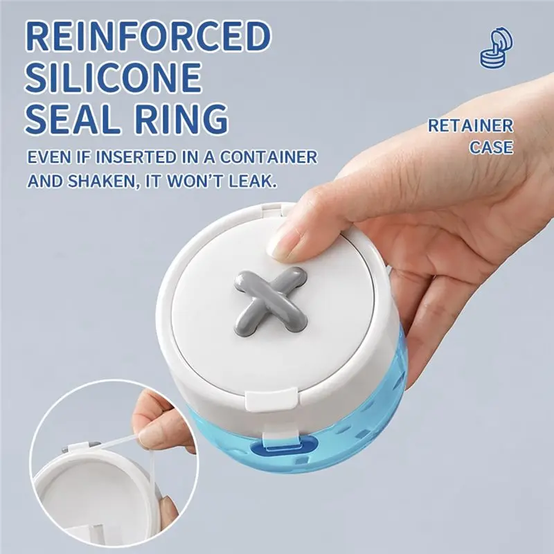 A73U 3-In-1 For Cleaning Bath Tool- False Teeth Storage Container, Travel Retainer Soaking Pot With Mirror For Dental Hygiene