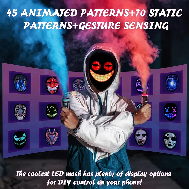 Party LED Light up Mask Gesture Sensing LED Masks Programmable App Control Face Transforming Mask for Halloween Christmas image 2