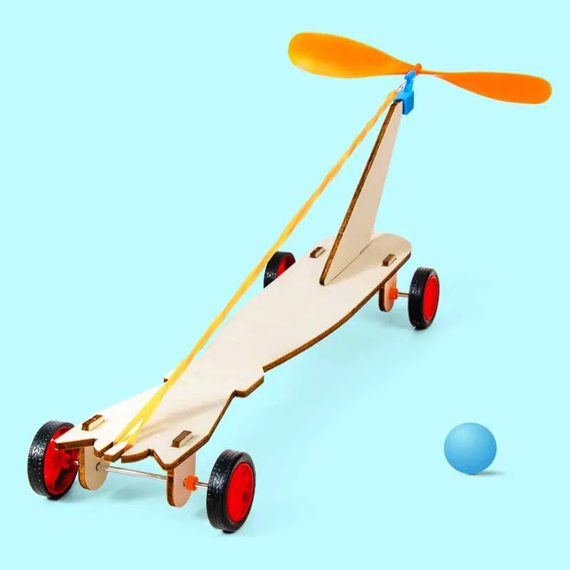 Science Experiment DIY Handmade Rubber Band Wind Car Elasticity Power Physical Material Kit Science Small Production Toys