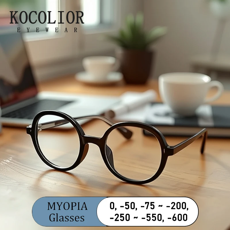 

New Brand Design Round Men Insert Core Frame Legs Myopia Glasses Prescription Nearsight Anti Blue Ray Women Near Sight Eyewear