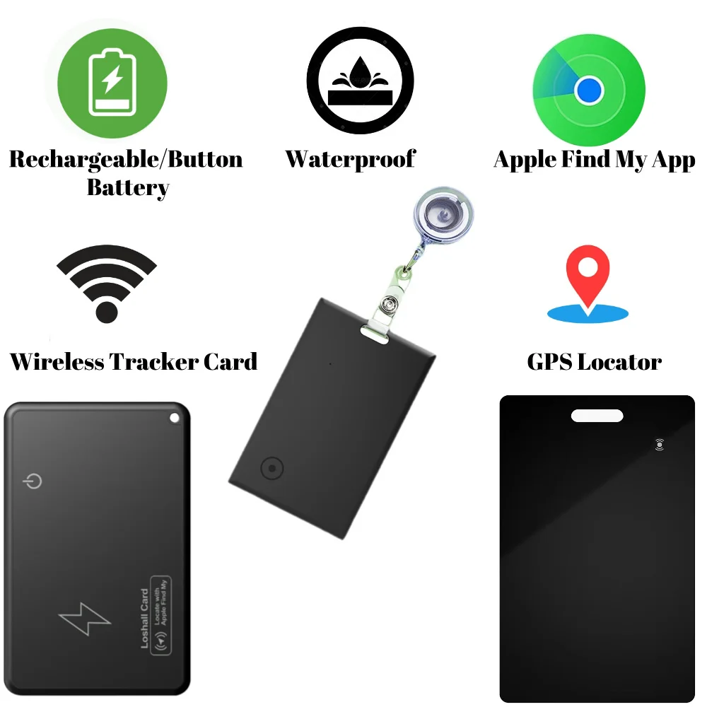

Трекер смарт-карт с беспроводной зарядкой, Bluetooth-совместимый, работает с Apple Find My App, трекер предметов, водонепроницаемый для кошелька, паспорта