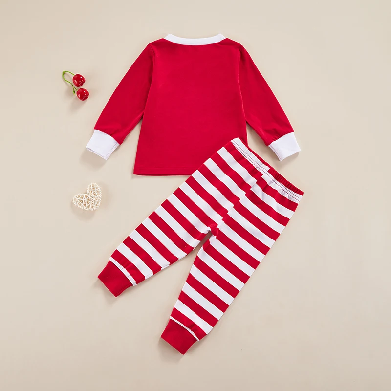 

Stylish Children s Sleepwear Set Cozy Long Sleeve Top with Round Neck and Striped Elastic Waist Pants Kids Apparel for a Good