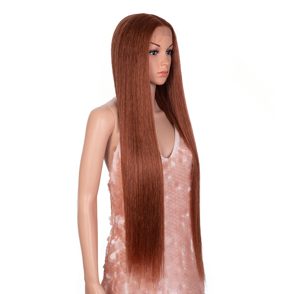 Synthetic Lace Front Wig For Women 36 Inch Long Yaki Straight Ombre Brown Blonde Hightlight Lace Frontal Wigs Cosplay Wig