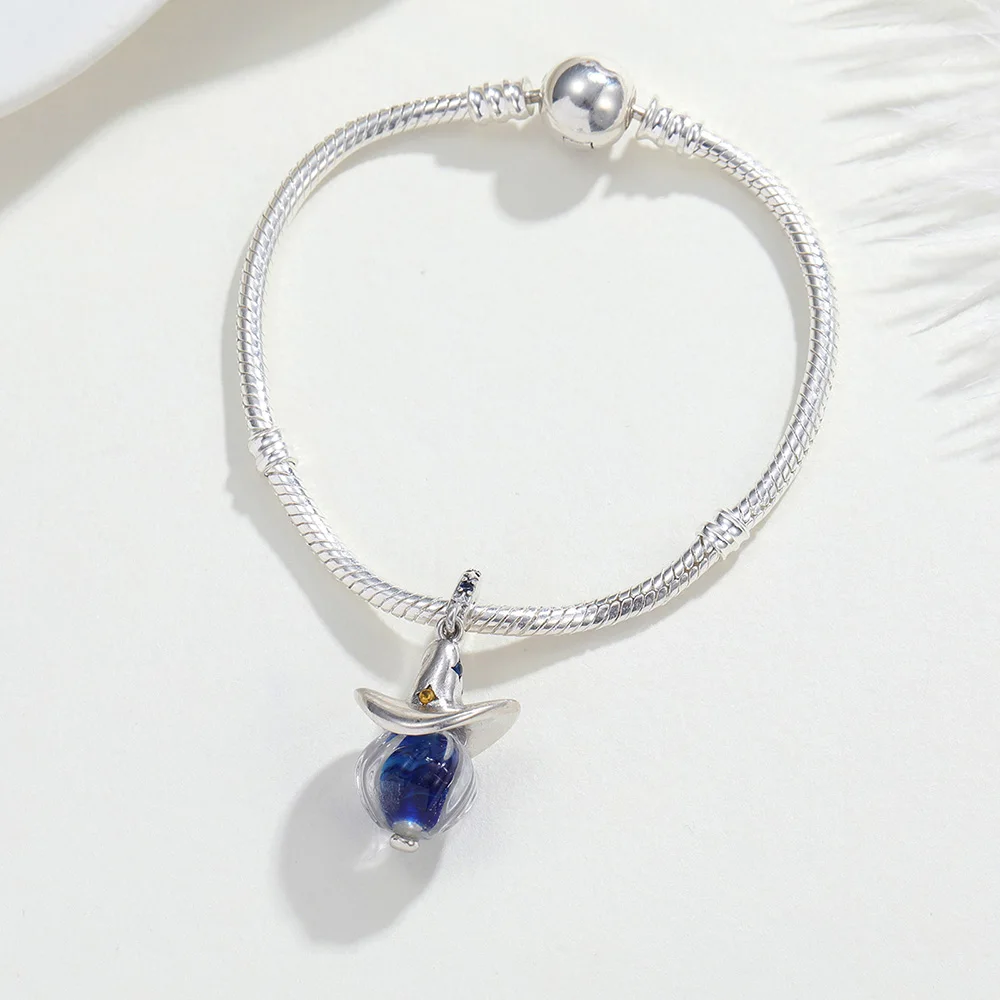New 925 Sterling Silver Pendant Magic Hat Glass Charms Jewelry Making For Original Bracelet Ladies Jewelry DIY Gifts