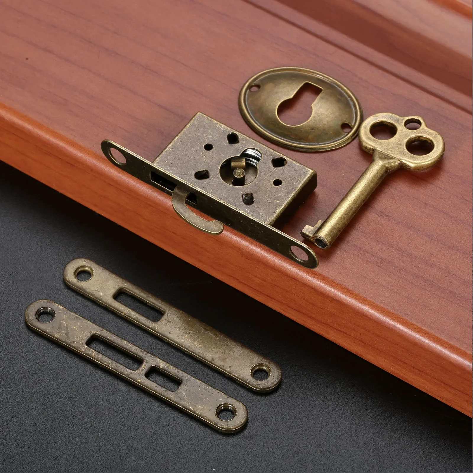 2sets Antique Bronze Invisible Lock+Key w/screws Retro Buckle Latch Clasp Drawer Wood Jewelry Box Decor Classical Hardware Retro