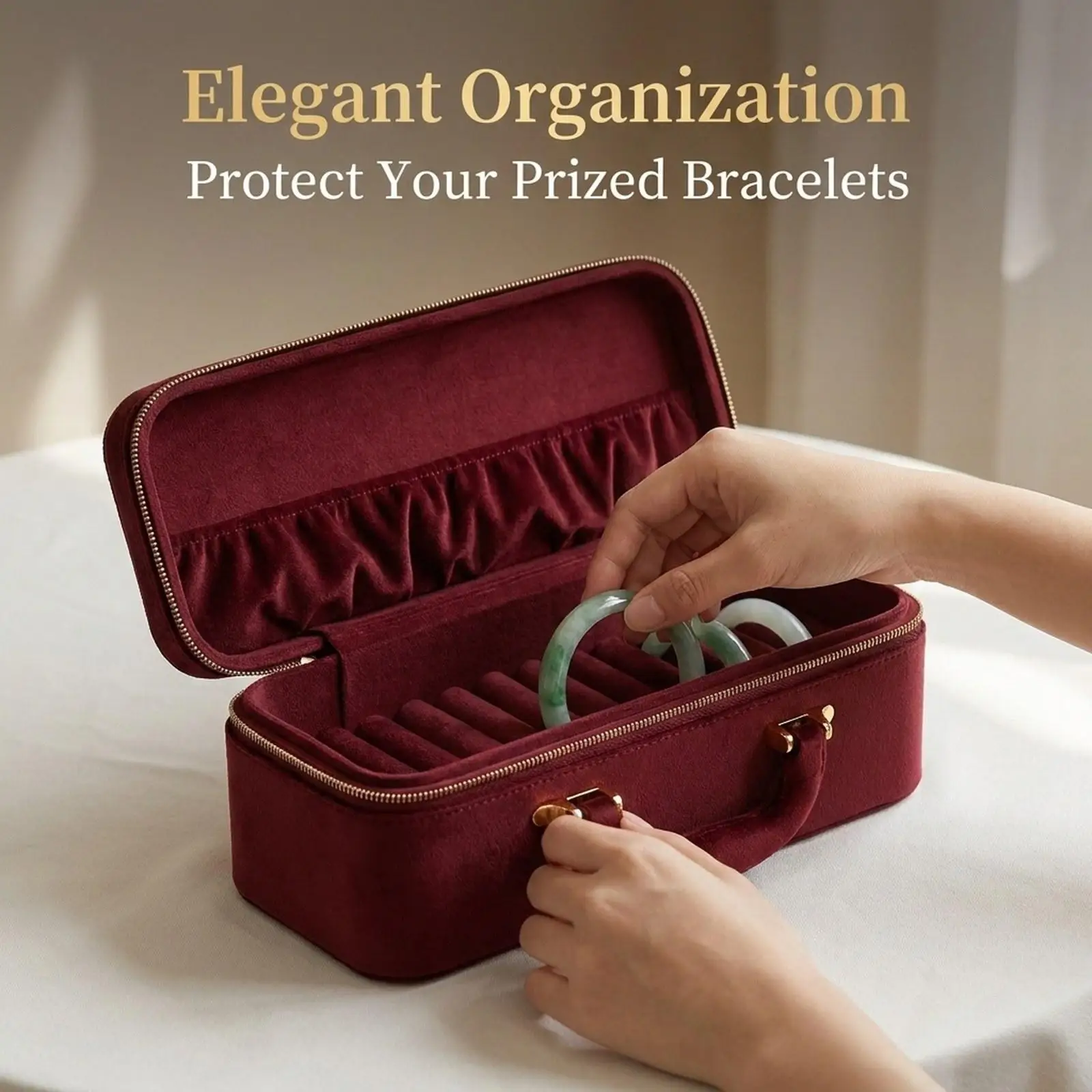 

Spacious Jewelry Organizer Box Velvet Bangle Case Display Holder for Bracelet Watch Storage and Gift Jewelry Box