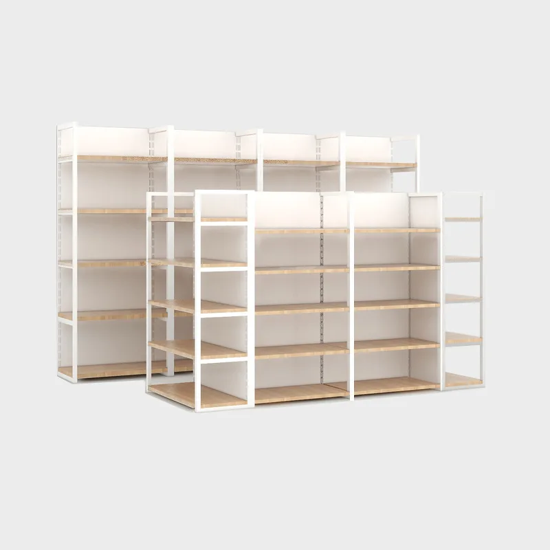 Shelf Four columns Wood laminate Single and double-sided convenience store Snack display shelf Supermarket shopping mall