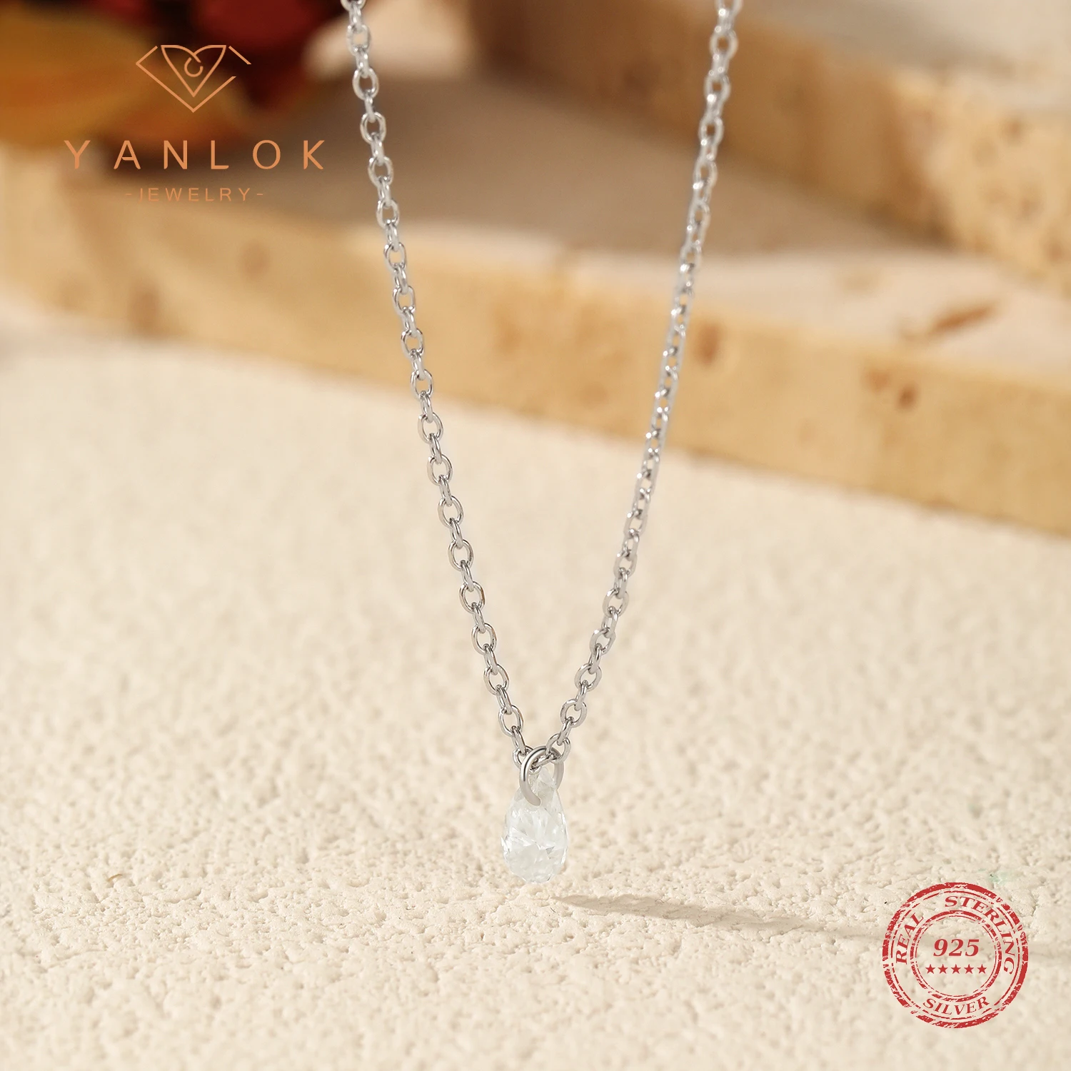 YANLOK 25 Sterling Silver Simple Sparkling Water Drop D Color Moissanite Pendant Necklace For Women Fine Jewelry