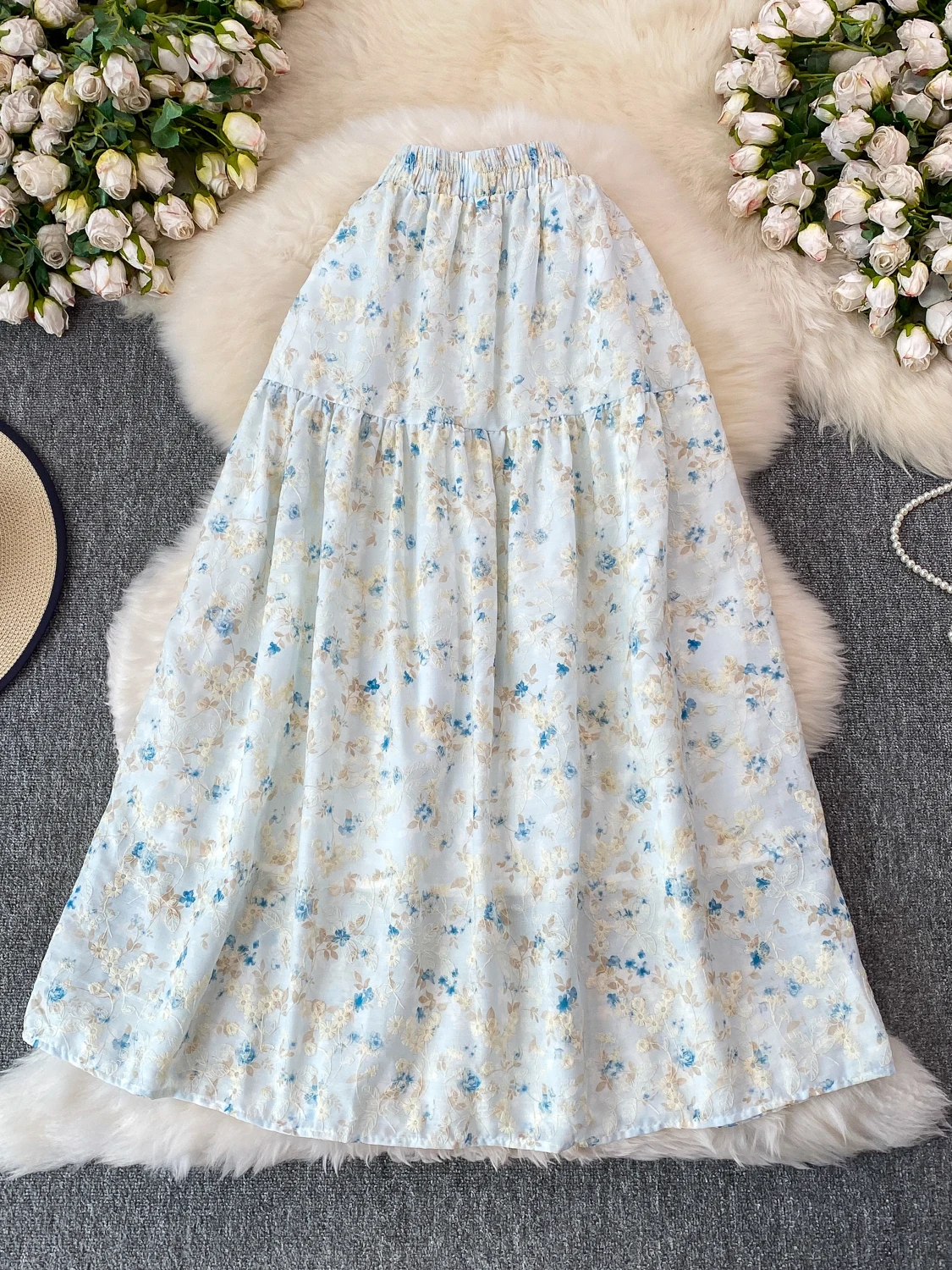 エレガントな花柄刺繍入りミディスカート レディース 夏スタイ - Midi Skirt Floral のレビューと価格