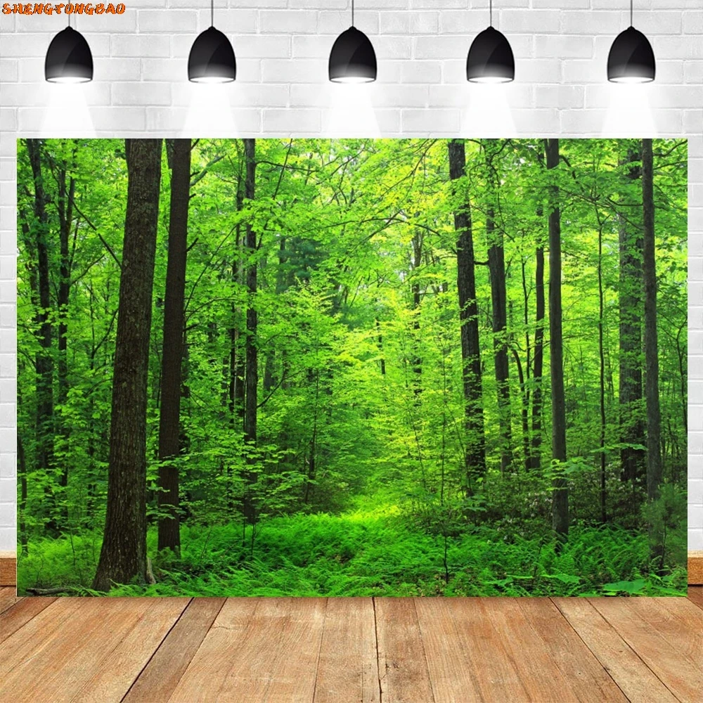 Spring Green Forest Backdrop Trees Grass Land Sunlight Kids Birthday Party Outing Portrait Photography Background Wall Decor
