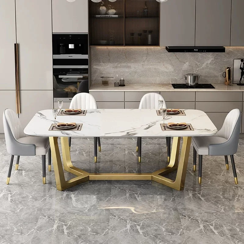 

Modern Style Luxury Rectangular Marble Dining Table Chair Set 4 6 8 Seater Stainless Steel Furniture Classic Designs Decor