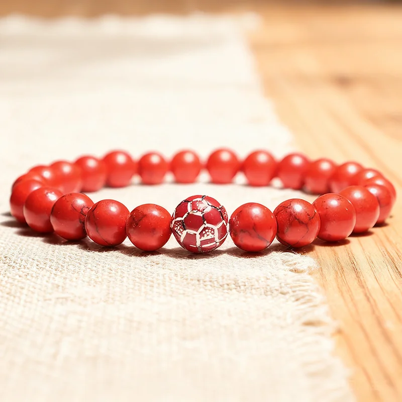 سوار كرة القدم الحديث الرجال النساء 3 الألوان المتاحة 8 مللي متر الجزع الأحمر Howlite حجر ستراند سوار كرة القدم المتحمسين اكسسوارات #3