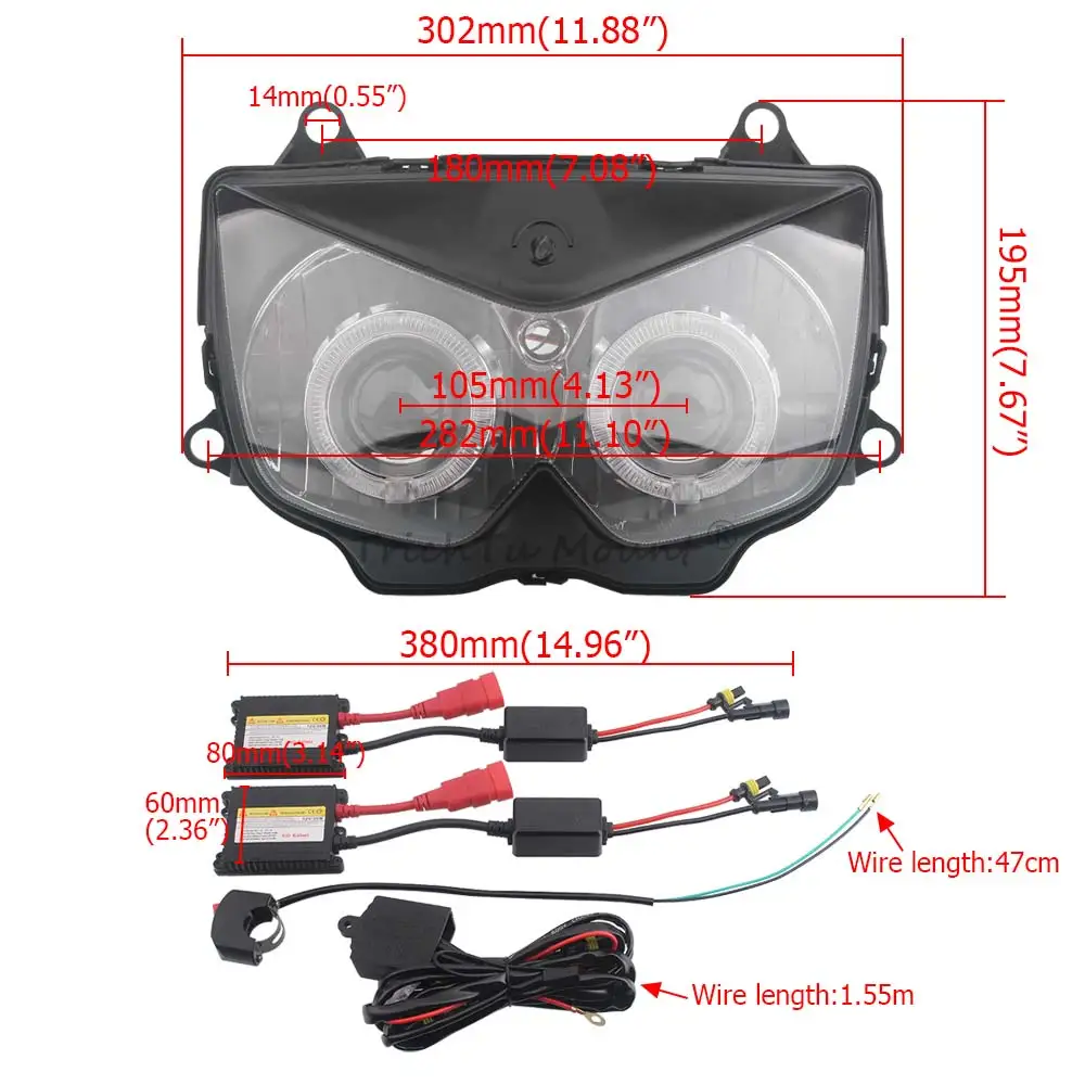Motorcycle Assembled Headlight Angel Eyes Headlight For Kawasaki Z1000 Z750 Ninja 250R 2003–2012 Motorcycle Headlight Assembly