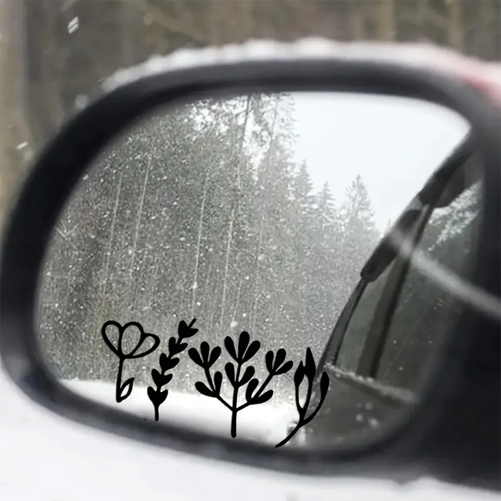 7.5x3.5cm Boho Wildflower Vinyl Decal Sticker 2Pcs Fashion Ornament for Auto Rearview Mirror Cosmetic Mirror Styling Supplies