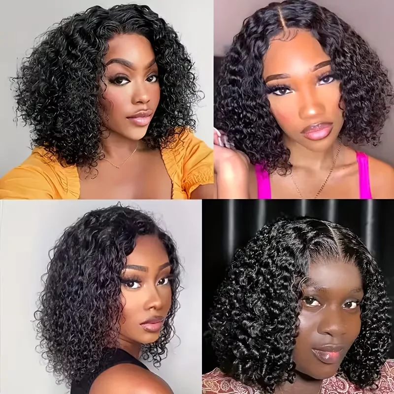 موجة عميقة 4x4 5x5 غلويليس الدانتيل شعر مستعار أمامي قصير بوب الباروكات شعر الإنسان اللون الطبيعي مجعد موجة المياه البرازيلي قبل قطعها قبل قطع