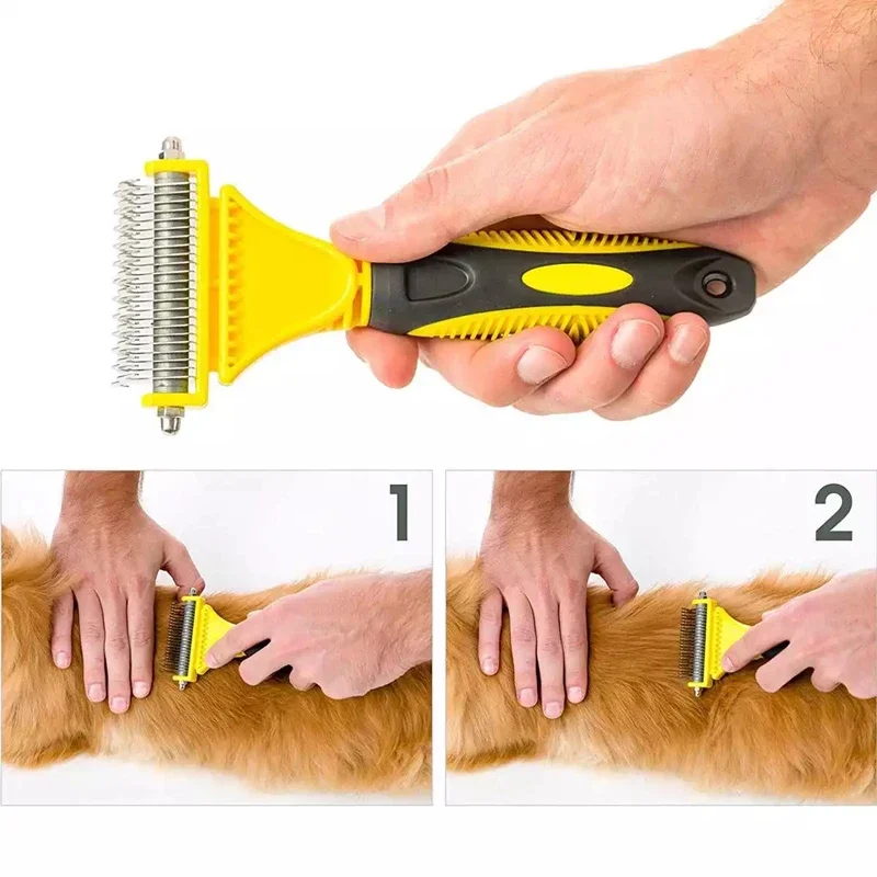 Professional Dog Dematting Comb Pet Hair Brush Double Sided Fur Knot Cutter Cat Grooming Shedding Brush for Pet Hair Tangles