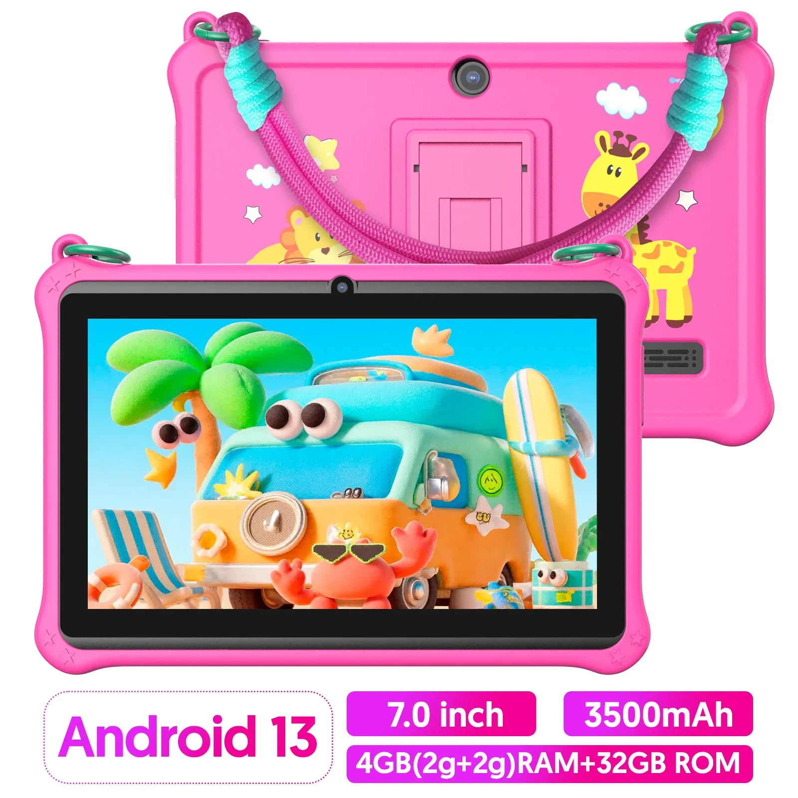 2026 New 7-Inch Kids' Tablet, Includes Cartoon-Themed Drop-Proof Case, 4 (2+2) GB RAM + 32GB ROM, 5G WiFi, 3500mAh Battery