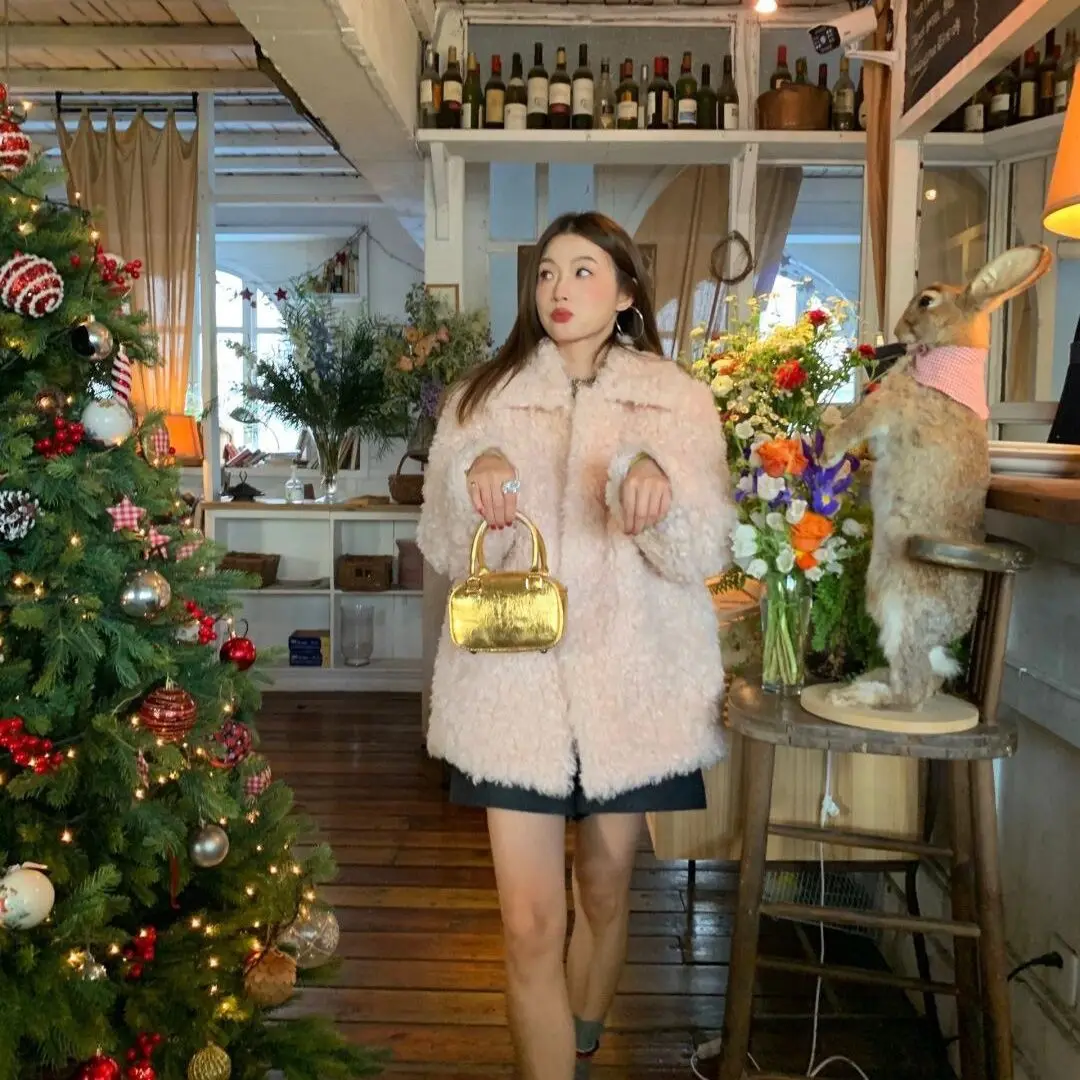 Abrigo de invierno para mujer, chaqueta de piel de cordero de piel de oveja sintética, Tops gruesos y cálidos de felpa informales a la moda, prendas de vestir exteriores elegantes 2024