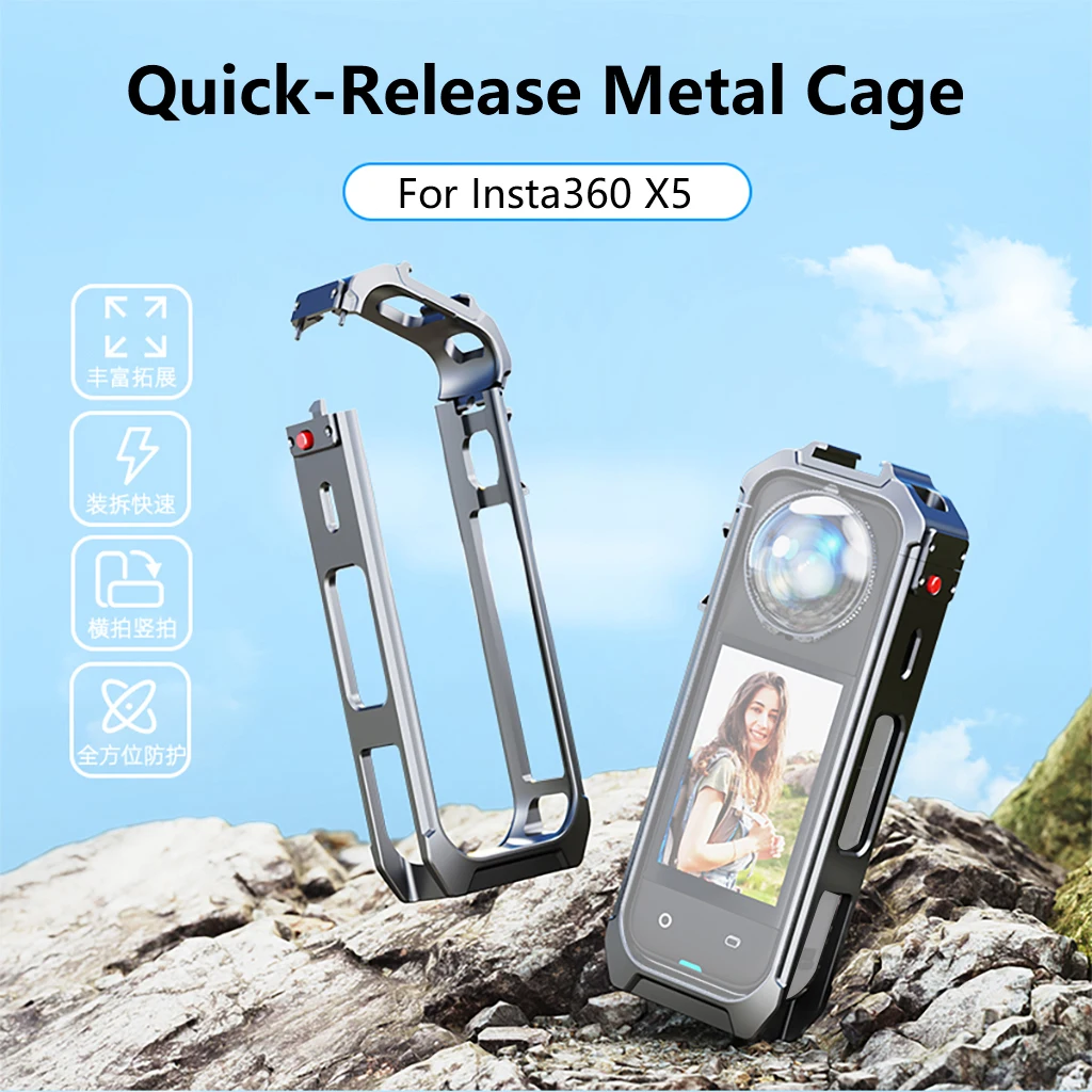 Für Insta360 X5 Erweiterung Fall Metall Schutz Rahmen Mit Kalten Schuh Halterung Magnetische Basis für Insta 360X5 Kamera Käfig Rig – Detail 12