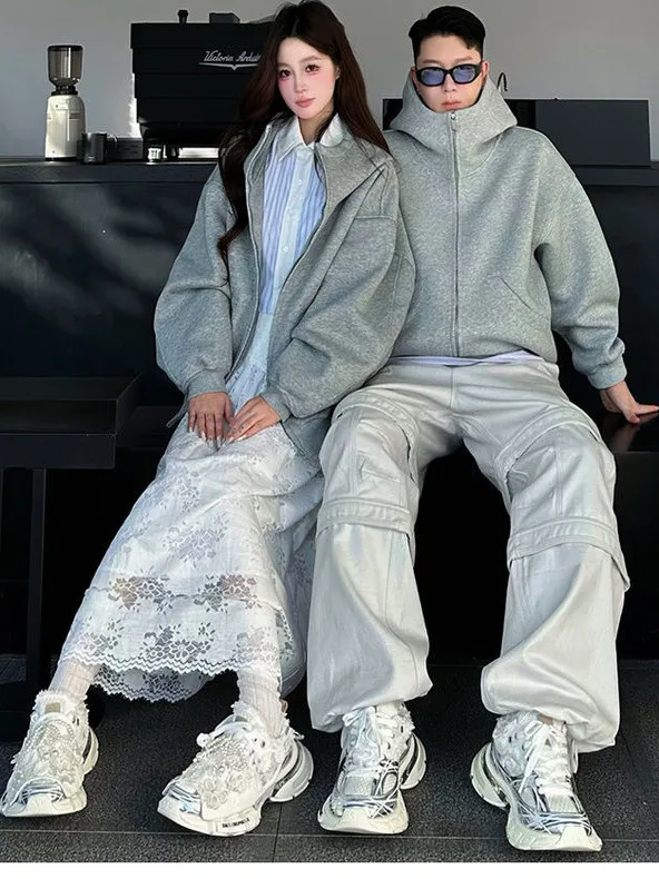 

Мужская толстовка с капюшоном на флисовой подкладке, утепленная, с воротником-стойкой, повседневная теплая верхняя одежда для осени и зимы, модная одежда для пар