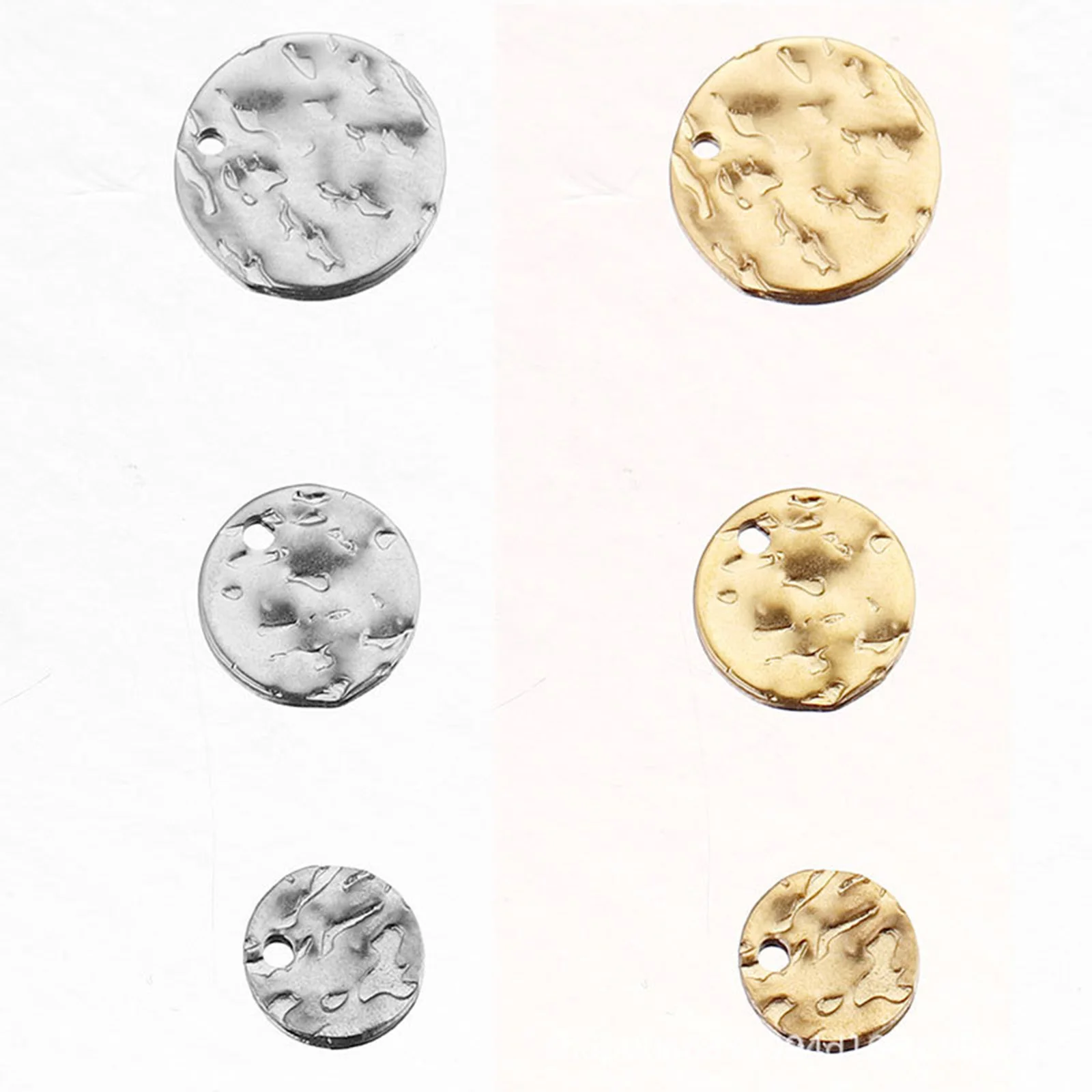 10PCs 304 Stainless Steel Round Hammered Charms Gold/Silver Color Pendants For Jewelry Making Diy Necklace Brracelet Findings