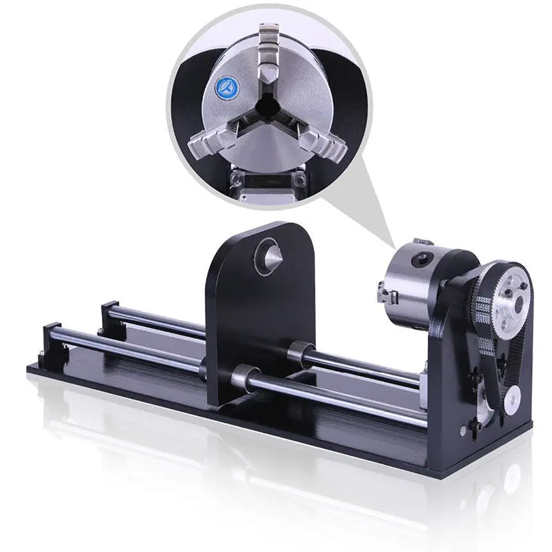 Laser Marking Machine Use 4th Rotary Axis Rotary Attachment with Tailstock and Guide Rail Universal Tail Lift for Co2 Laser 80MM