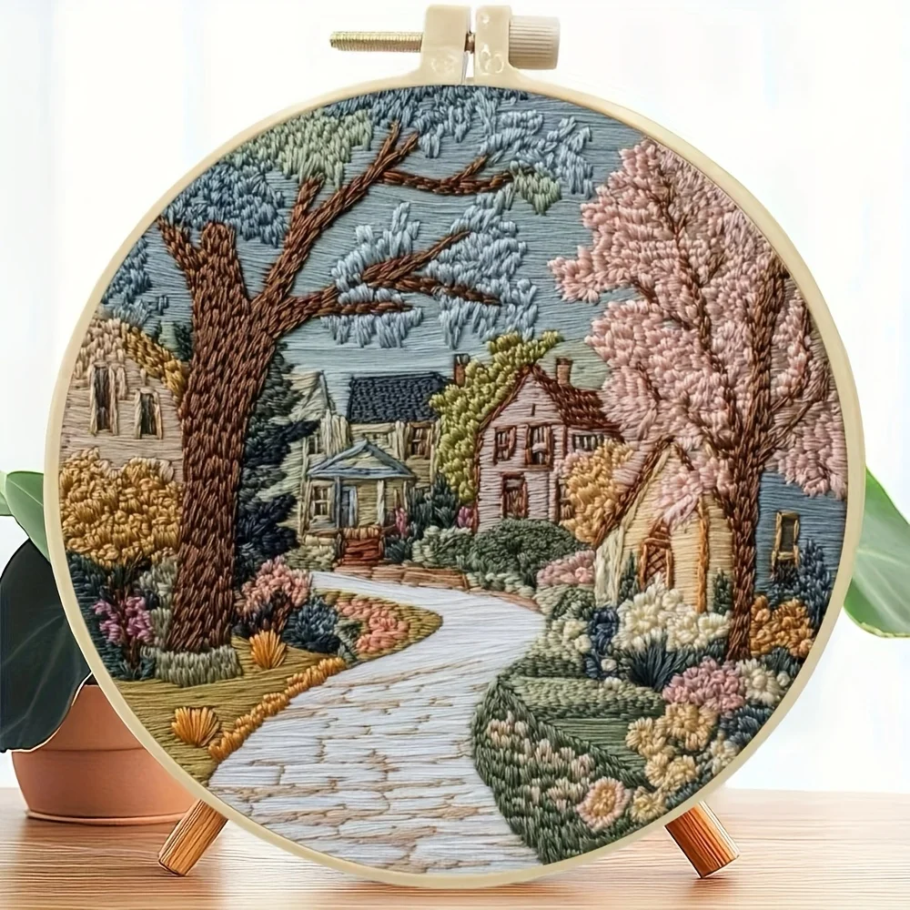 The Street Scenery Series Handmade DIY Embroidery Material Package Set Includes A 15-centimeter Embroidery Clip, Needle And Thre