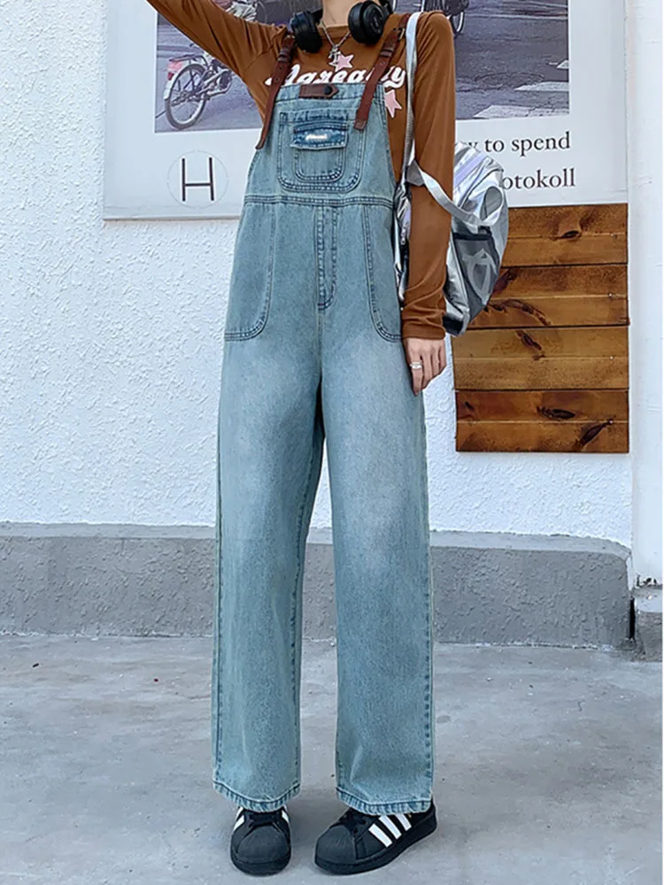 

Denim Jumpsuits Women Spring Wide Leg Leisure Vintage Office Lady Overalls Chic Harajuku Street BF Ulzzang Korean Fashion