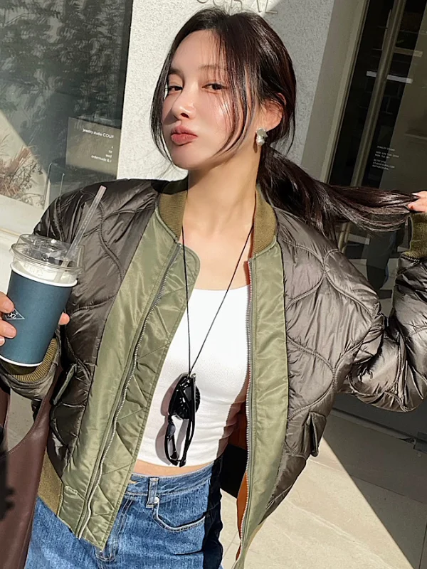 

Faionable Street Sle Baseball Collar Pilot Neutral Cotton Jaet Color Blo Winter ort Outerwear Women's Clothing