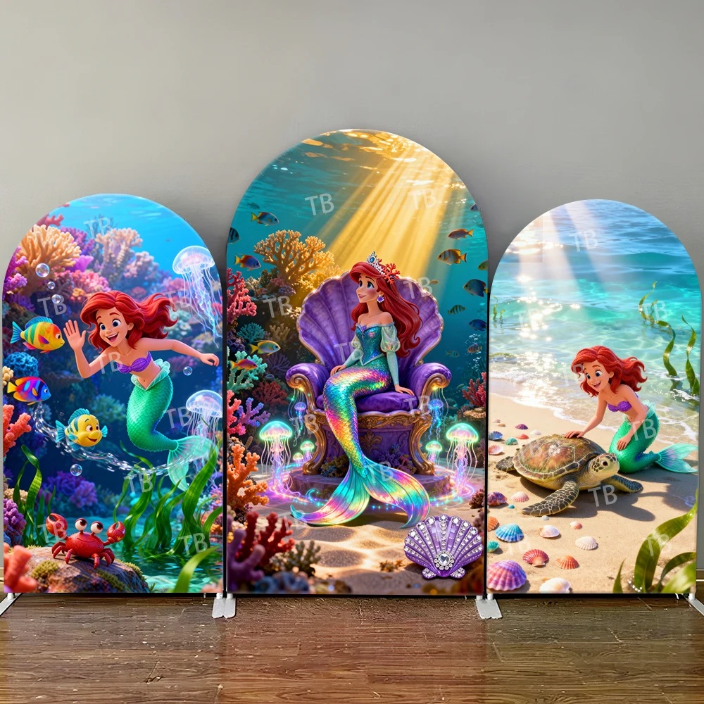 

Disney The Little Mermaid Underwater Style Arch Backdrop Cover Kawaii Decor Photo Booth Prop for Kids' Party Decoration