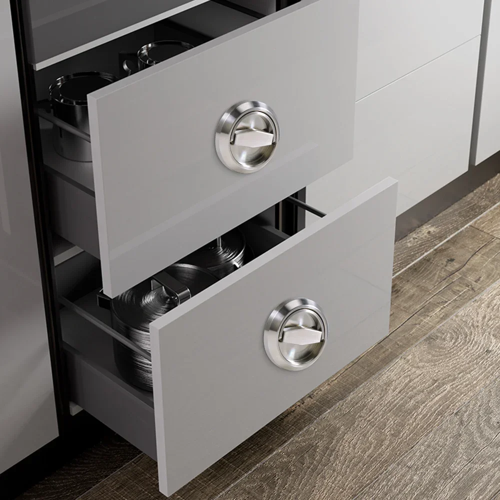 

Stainless Steel Hidden Cabinet Knobs and Handles Round Recessed Cupboard Pulls Concealed Door Drawer Furniture Handles