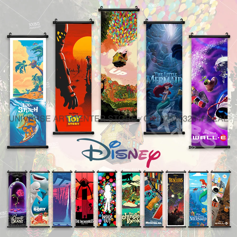 

Disney Poster Toy Story Home Decor The Little Mermaid Hanging Painting Moana Wall Art The Incredibles Scrolls Picture Wallpaper