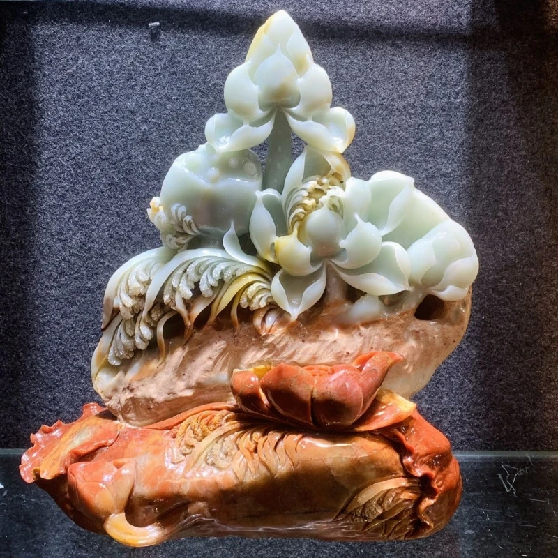 Qingtian stone carving boutique lotus ornament home collection gift