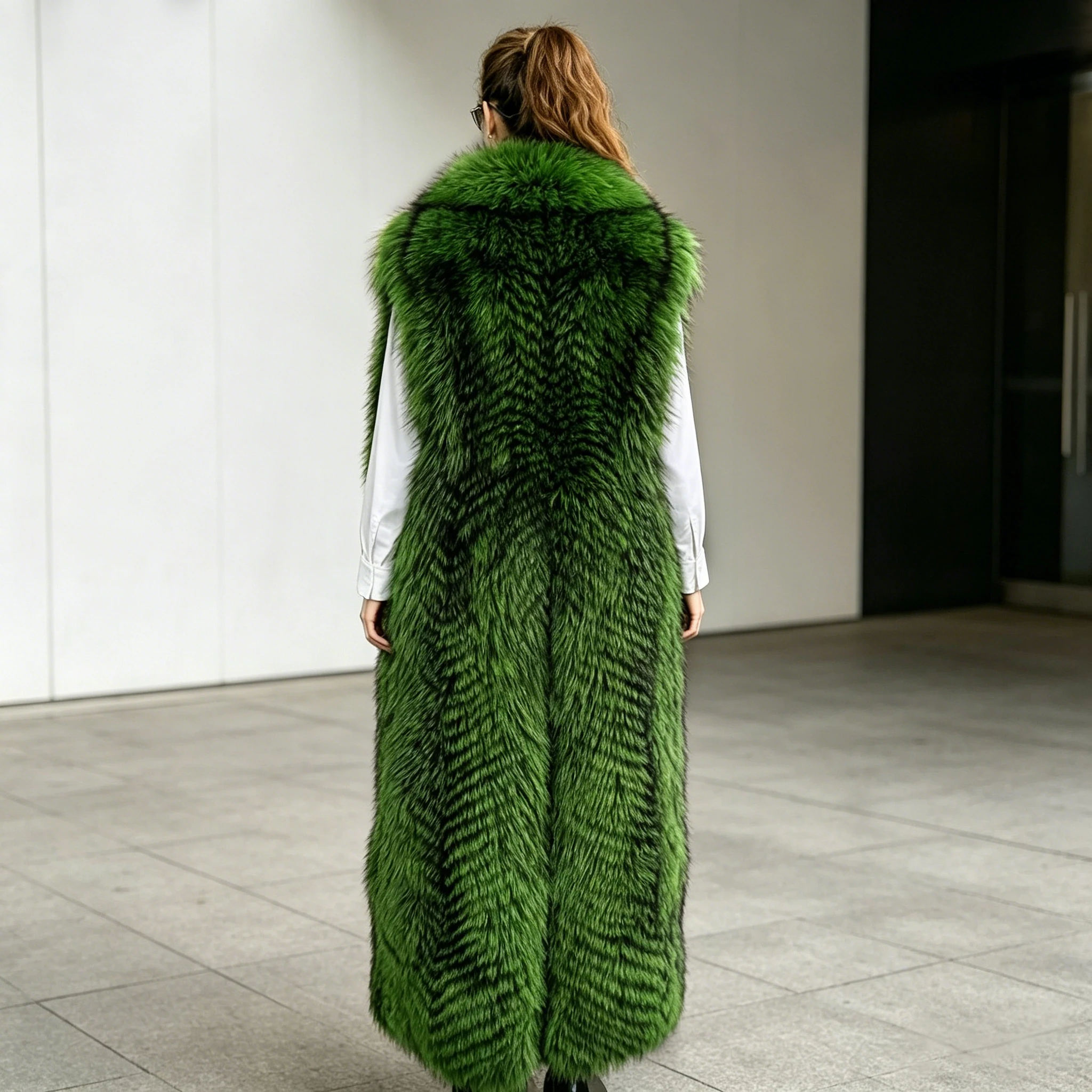 Real Fox Fur Vest With Collar Women's Long Fur Coat Sleeveless Fox Fur Coat Luxury New Arrival Genuine Fur Outwear