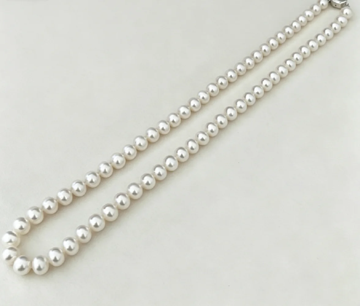 Natural Pearl Necklace AAAA 8-9mm White Pearl Necklace 16in'18in/925s