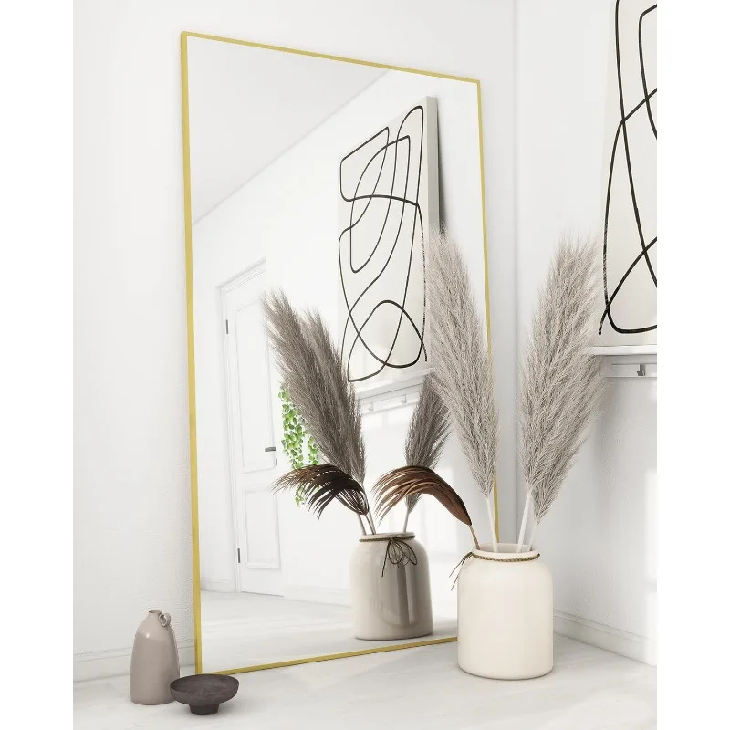 

71"x31" Floor Mirror Full Length, Bedroom Floor Body Mirror with Stand, Large Gold Mirror, Leaning, Standing or Hanging H